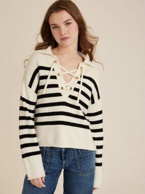 Maurices Stripe Lace Up Collared Sweater